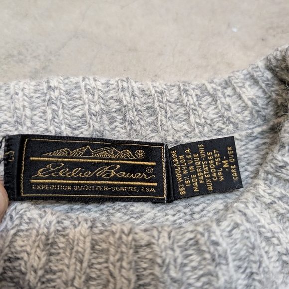 VTG Eddie Bauer Sweater Wool USA Made Striped Mens M Gray - Picture 3 of 6